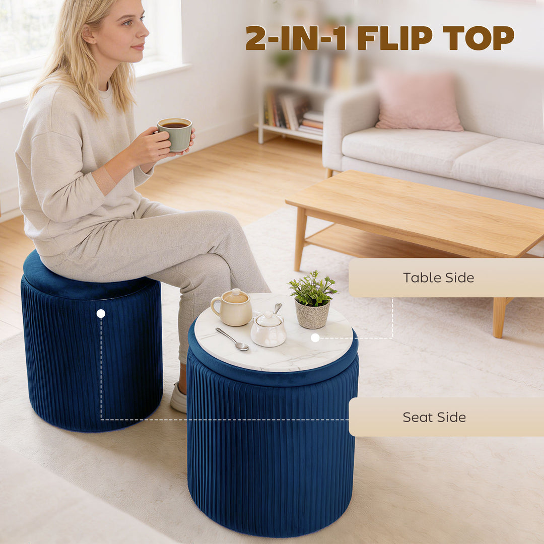 Storage Ottoman Modern Velvet Round Foot Stool for Living Room Bedroom