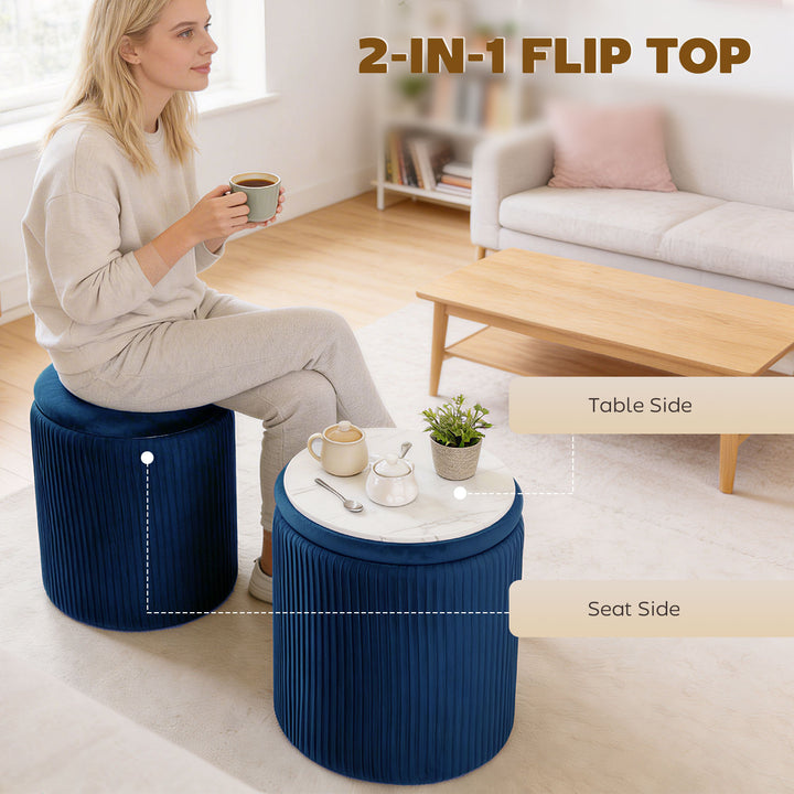 Storage Ottoman Modern Velvet Round Foot Stool for Living Room Bedroom