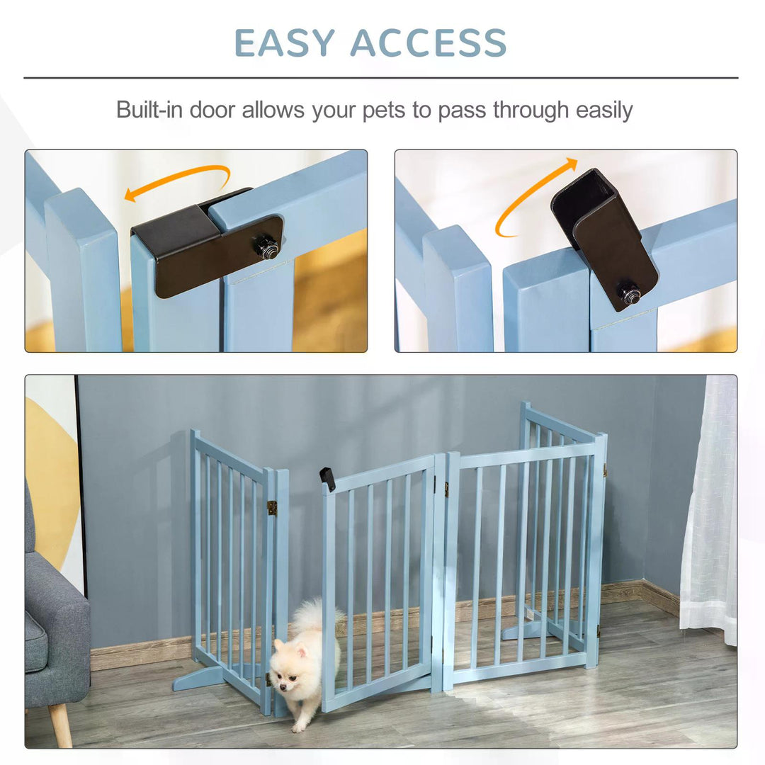 PawHut Pet Gate for Small & Medium Dogs, Freestanding Wooden Foldable Dog Safety Barrier w/ 4 Panels, 2 Support Feet for Doorways, Stairs | Aosom UK