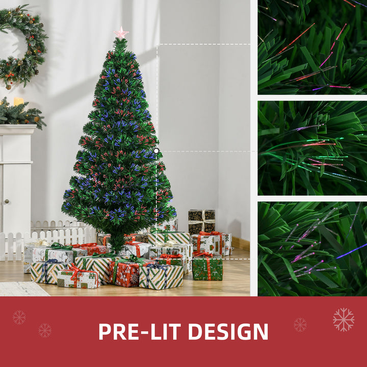 HOMCOM 5FT Green Fiber Optic Xmas Tree Pre-Lit Fibre Optic Artificial Christmas Tree Multi-Colour | Aosom UK