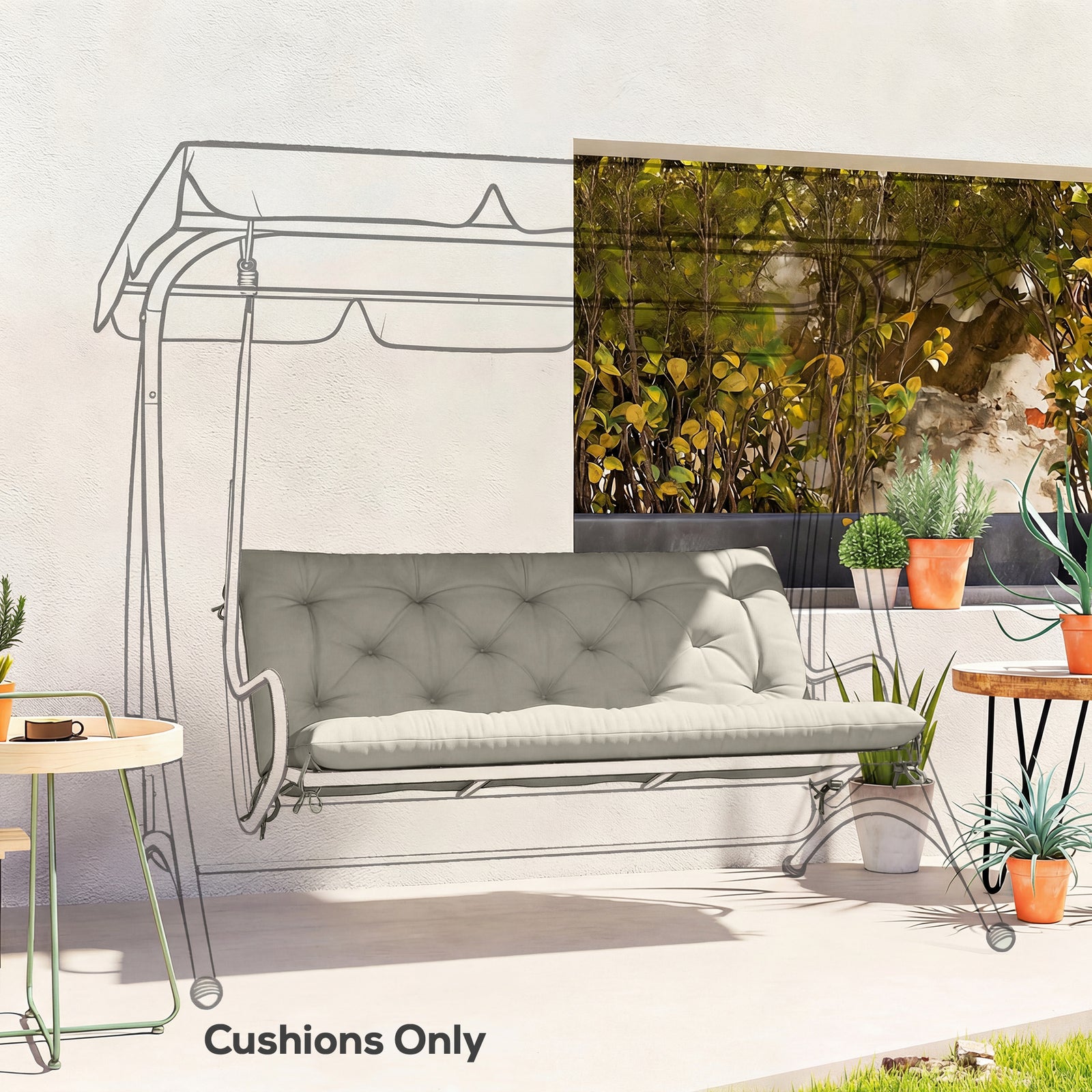 Garden Bench Cushion, 2 Seater Swing Chair Cushion, Seat Pad with Ties