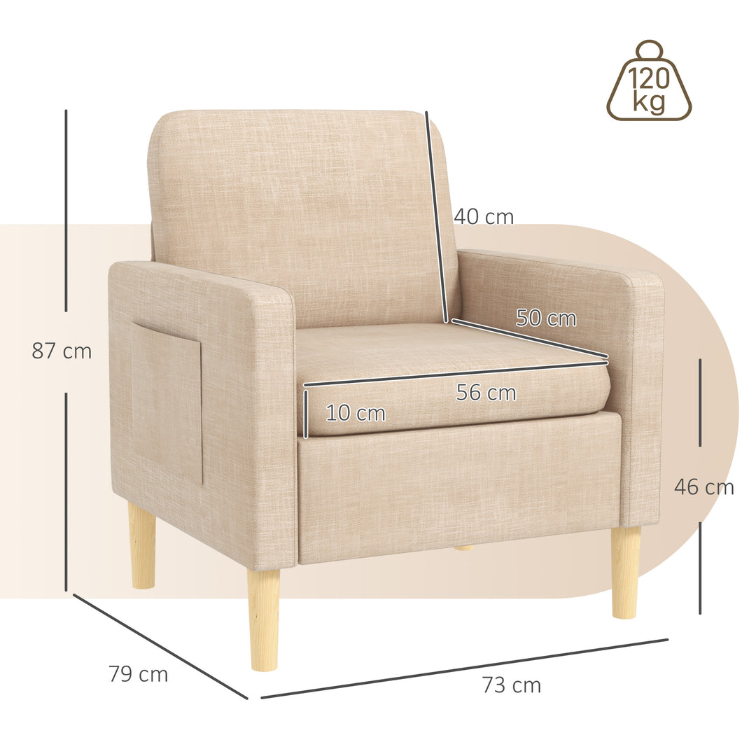 Modern Accent Chair, Comfy Fireside Chair, Upholstered Armchair for Living Room, Bedroom, Home Office, Beige