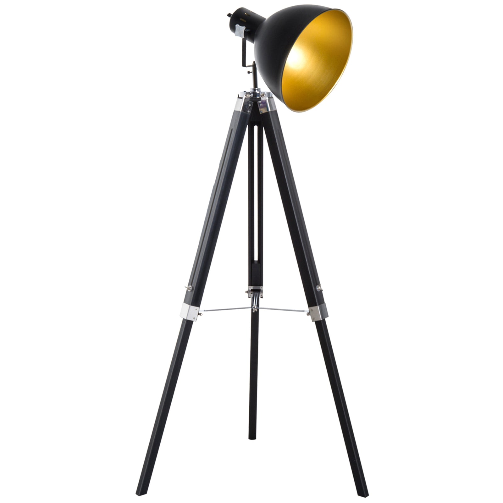 Tripod Floor Lamp, Spotlight Reading Lamp w/ Adjustable Height, Angle, Wood Legs for Living Room, Bedroom, Home, Office, Black and Gold