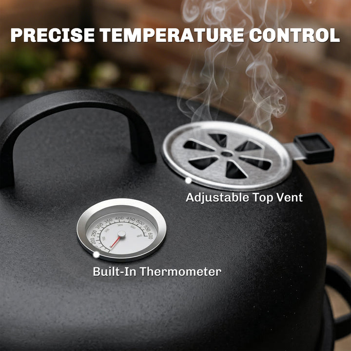 3-in-1 Vertical Charcoal Smoker with 2 Grill Grates, Built-in Thermome