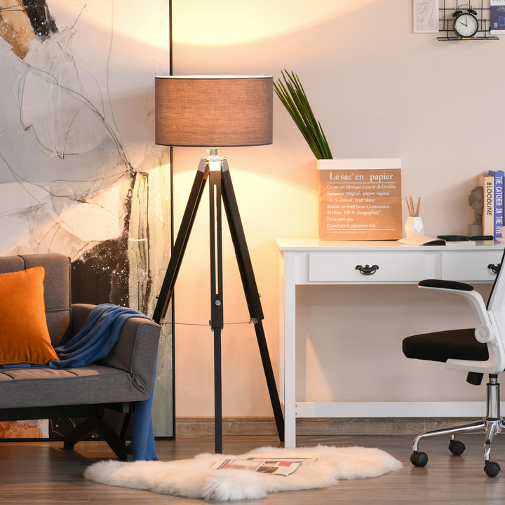 Modern Tripod Floor Lamps for Living Room with Fabric Lampshade, Standing Lamp for Bedroom Bulb not Included, Grey and Black