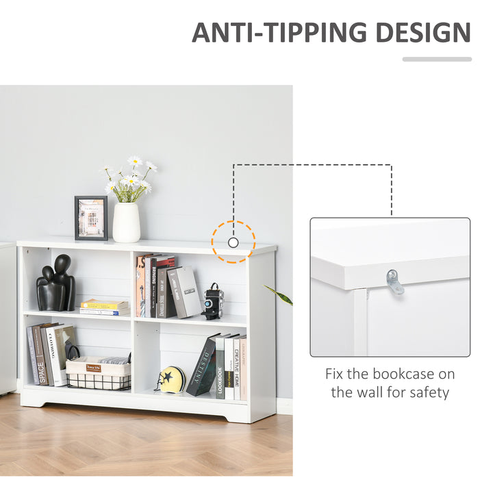 Wooden Cube Bookcase, 2 Tier Open Storage Shelving Unit with 4 Compartments, Freestanding Display Bookshelf for Home Office Living Room Furniture, 118 x 29 x 76cm, White