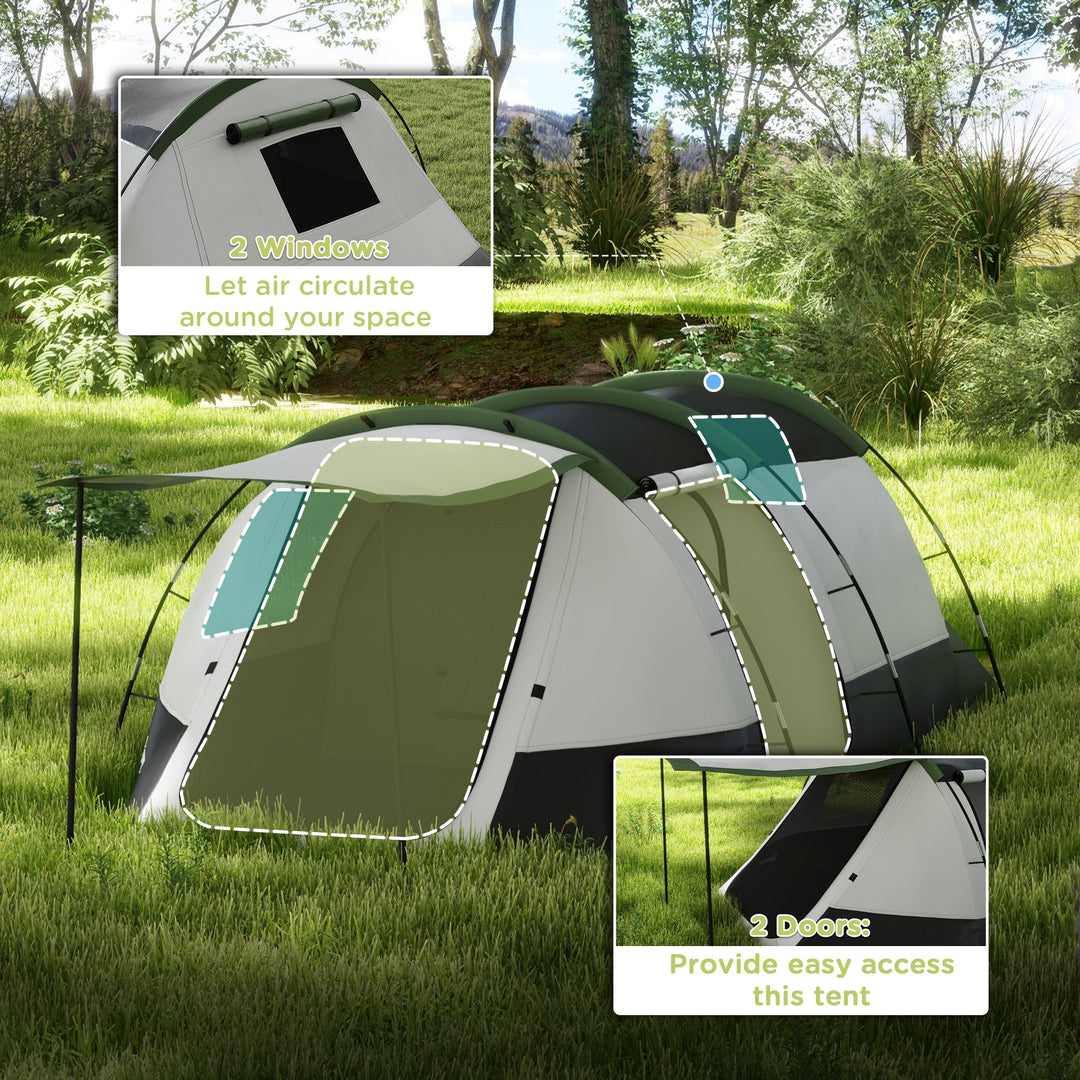 Three-Man Camping Tent, with Two Rooms and Porch - Green