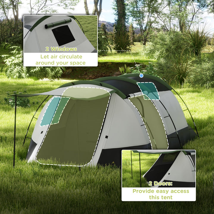 Three-Man Camping Tent, with Two Rooms and Porch - Green