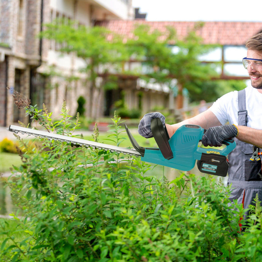 20" Cordless Hedge Trimmer, 21V Electric Hedge Cutter with 51cm Dual Action Blade, 2 x 4000mAh Batteries and Brushless Motor for Garden Branches, Shrubs, Twigs, Blue