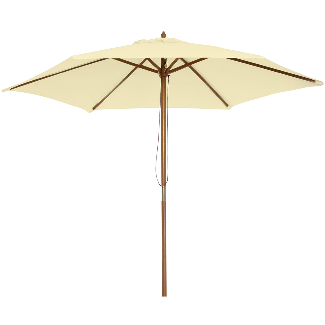 2.5m Wood Garden Parasol Sun Shade Patio Outdoor Wooden Umbrella Canopy, Table Market Umbrella with Vent, 38mm Pole, Rope Pulley Mechanism, Cream White