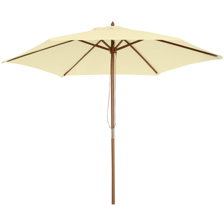 2.5m Wood Garden Parasol Sun Shade Patio Outdoor Wooden Umbrella Canopy, Table Market Umbrella with Vent, 38mm Pole, Rope Pulley Mechanism, Cream White