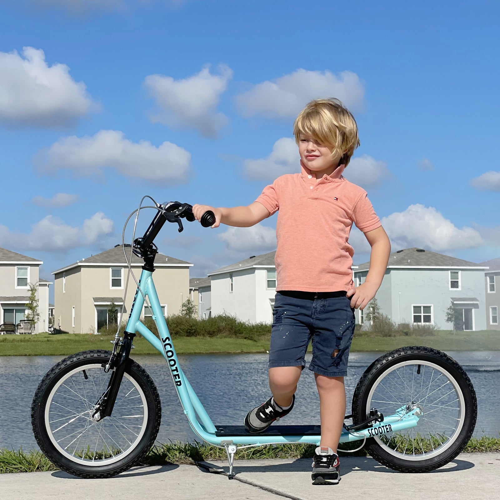 Kick Scooters for Kids with Adjustable Height, Anti-Slip Deck, Dual Brakes, Rubber Tyres, for Boys and Girls Aged 5+ Years Old - Blue