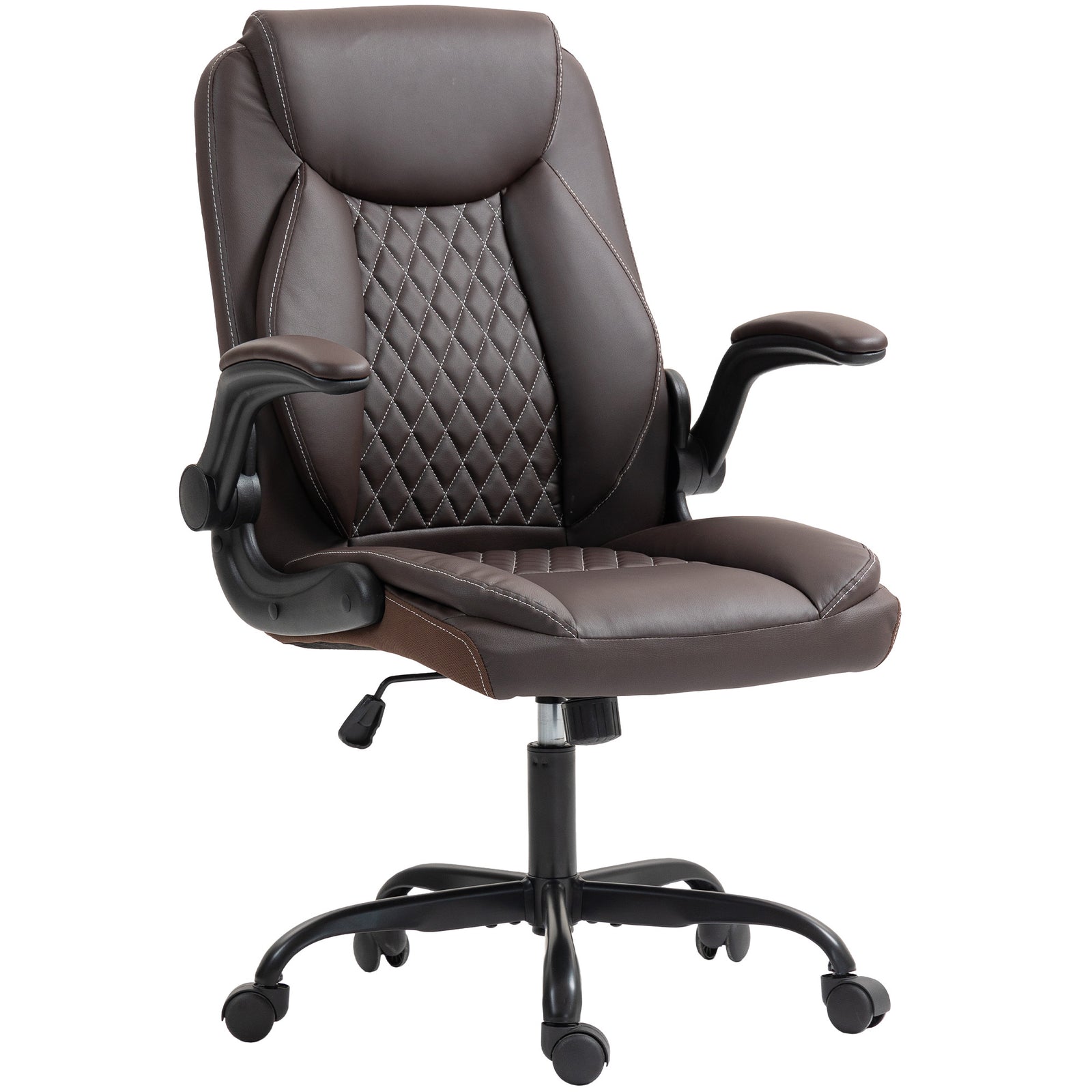Faux Leather Office Chair. with Flip-Up Armrests - Brown