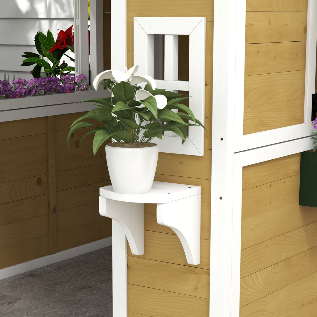Wooden Playhouse with Doors, Windows, Plant Pots, Boxes, for 3-8 Years - Beige
