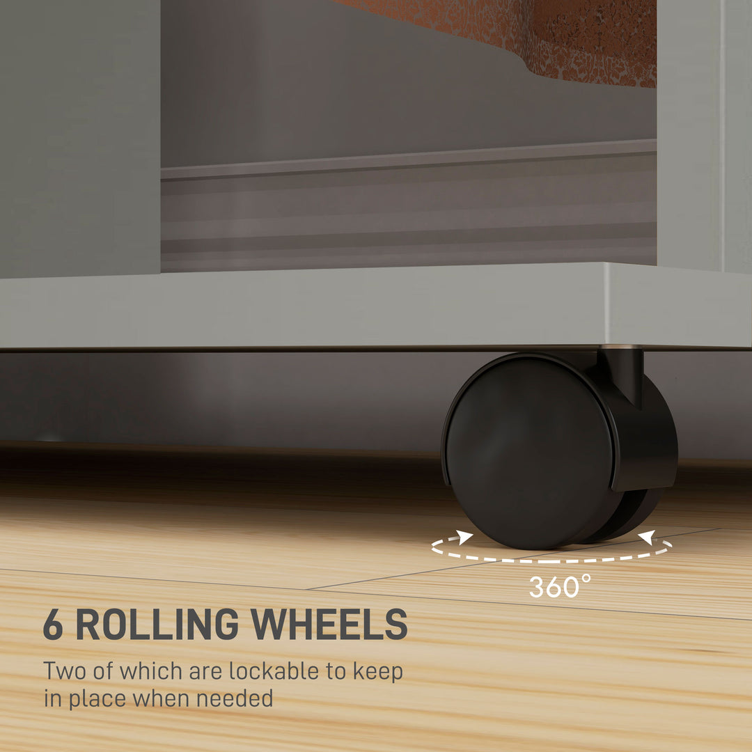 Open Wardrobe Double Mobile Storage Shelves Organizer W/6 Wheels-Grey