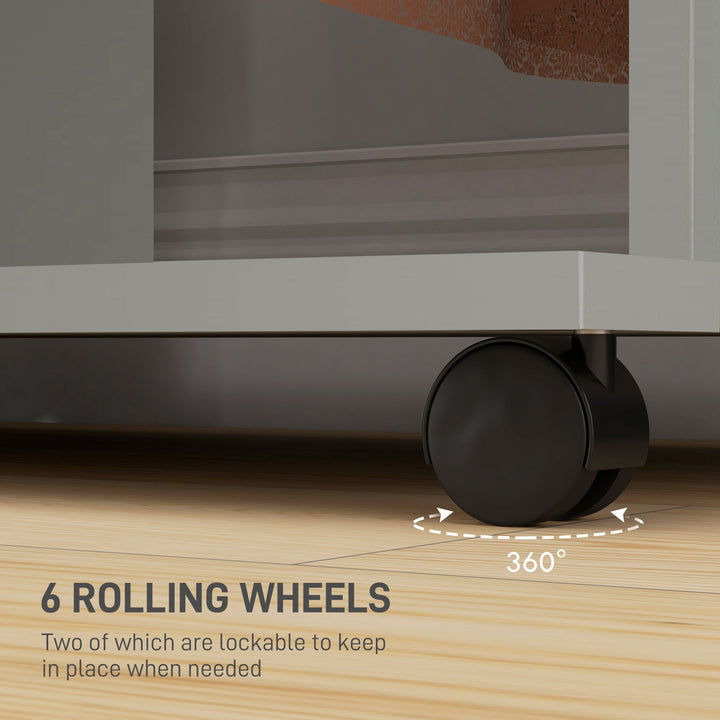 Open Wardrobe Double Mobile Storage Shelves Organizer W/6 Wheels-Grey