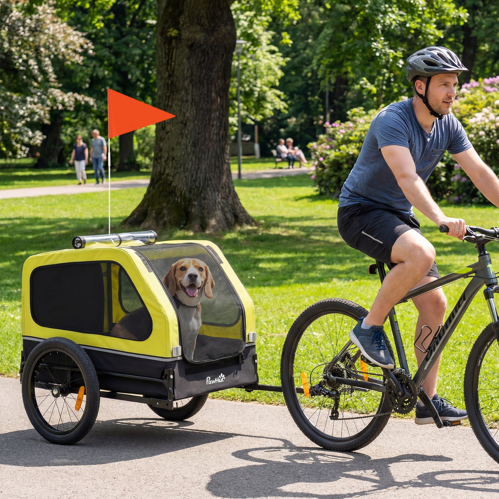 Dog Bike Trailer with Flip-Down Ramp Tailgate, Quick Release Frame, Un