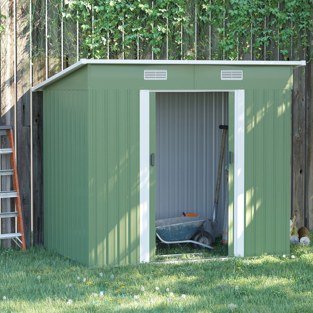 Outsunny 6.8 x 4.3ft Outdoor Garden Storage Shed, Tool Storage Box for Backyard, Patio and Lawn, Light Green