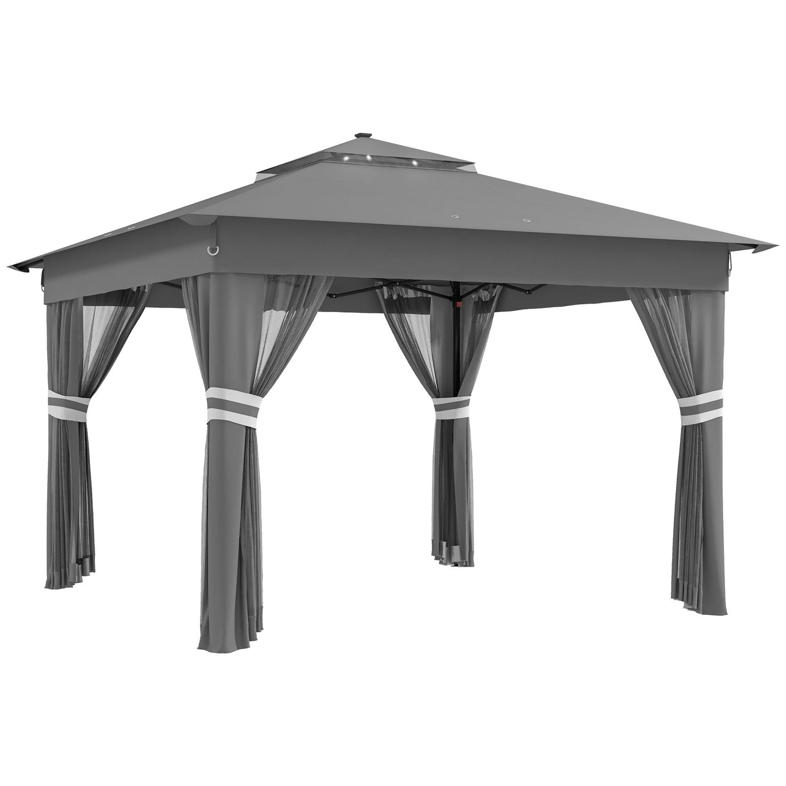 3 x 3(m) Pop Up Gazebo Party Tent with Solar-Powered LED Lights, Adjustable Event Shelter with Netting, Grey