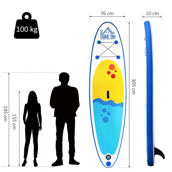 HOMCOM Inflatable Paddleboard: Adjustable Aluminium Paddle, Non-Slip Deck, Accessories & Carry Bag, Azure | Aosom UK