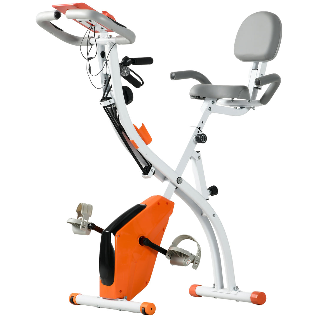 2-in-1 Folding Exercise Bike with 8-Level Magnetic Resistance, Arm Resistance Band, Pulse Sensor, Orange