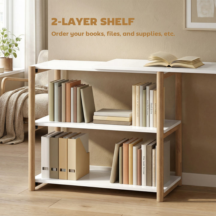 Computer Desk with Storage Shelves Modern Writing Desk Bamboo Frame fo