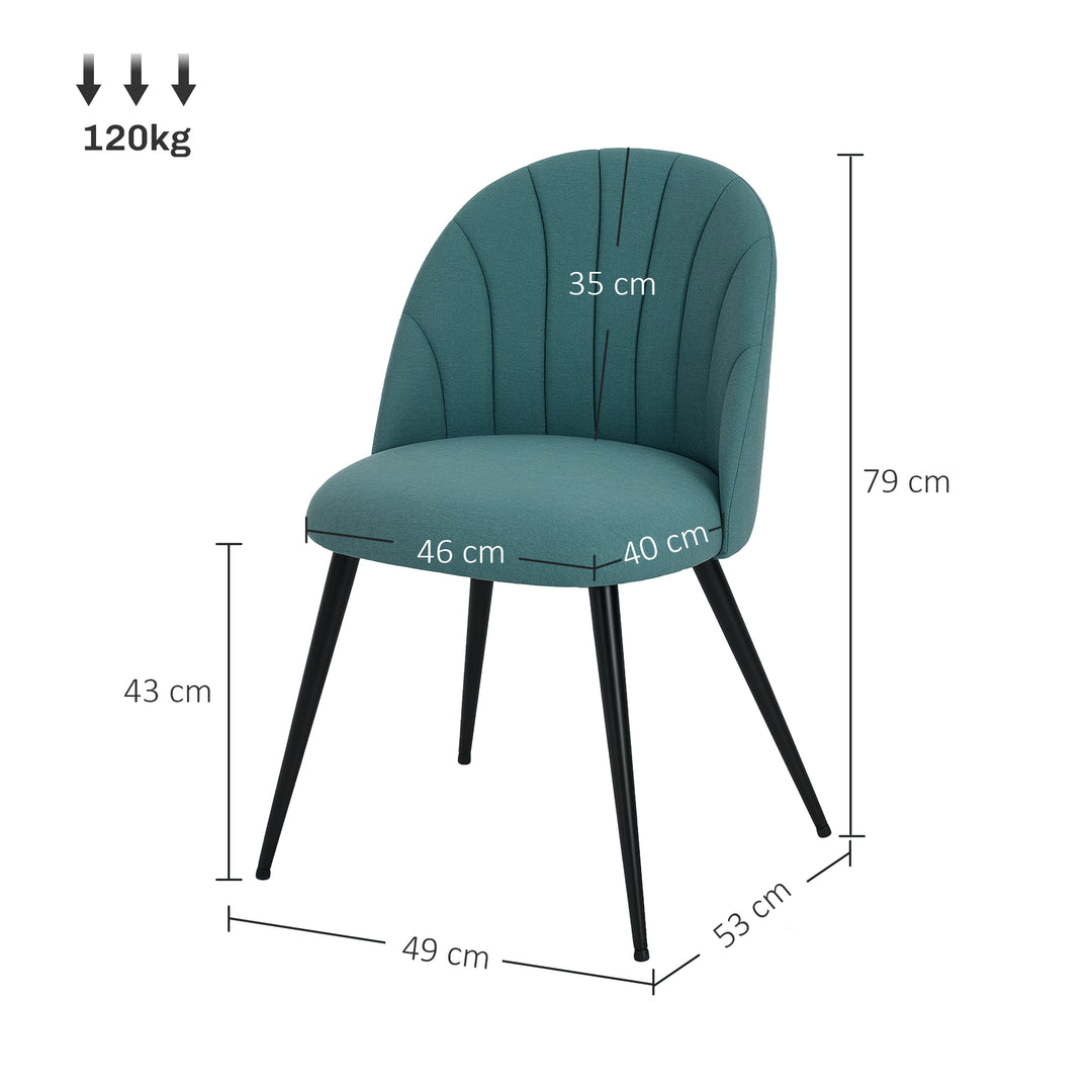 Dining Chairs Set of 2, Modern Upholstered Kitchen Chairs with Metal Legs, Shell Backrest and Padded Seat for Dining Room, Bedroom, Living Room, Vanity, Green