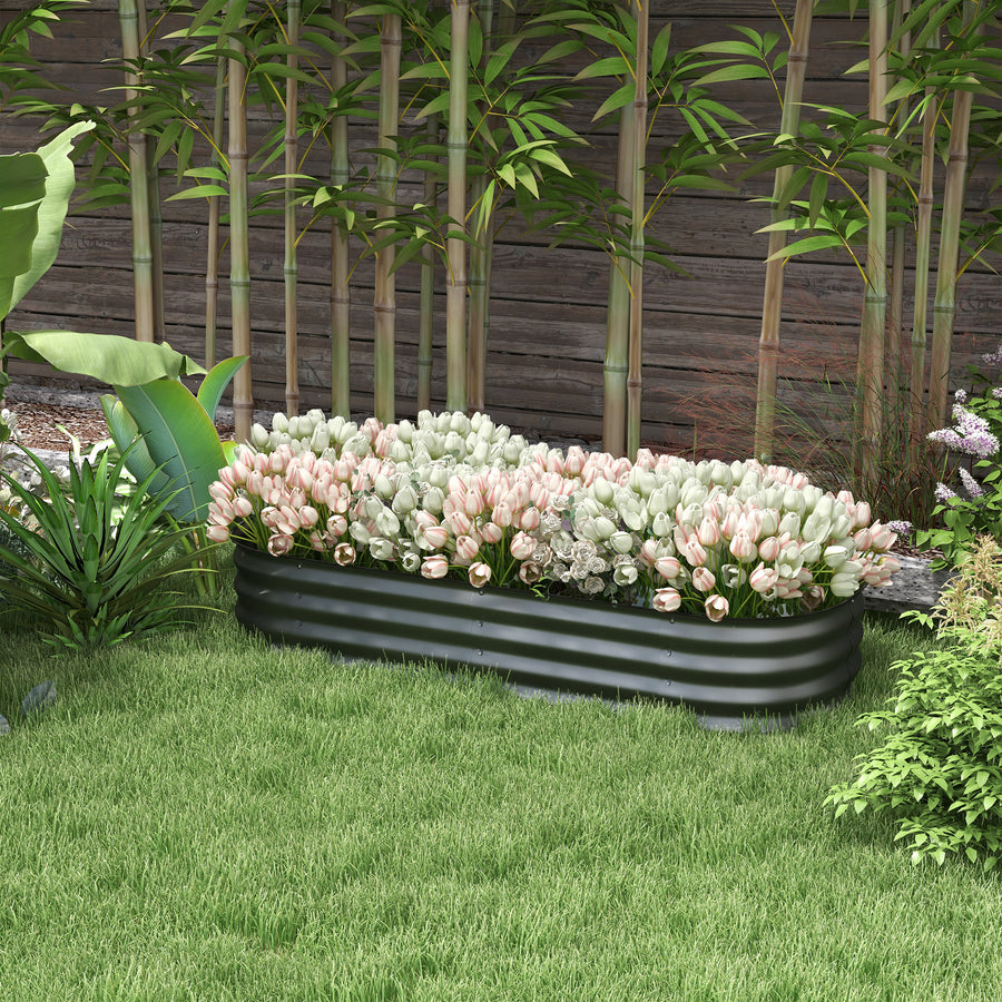 Galvanised Raised Garden Bed, Metal Planter Box with Safety Edging, for Flowers, Herbs, Succulents, Dark Grey