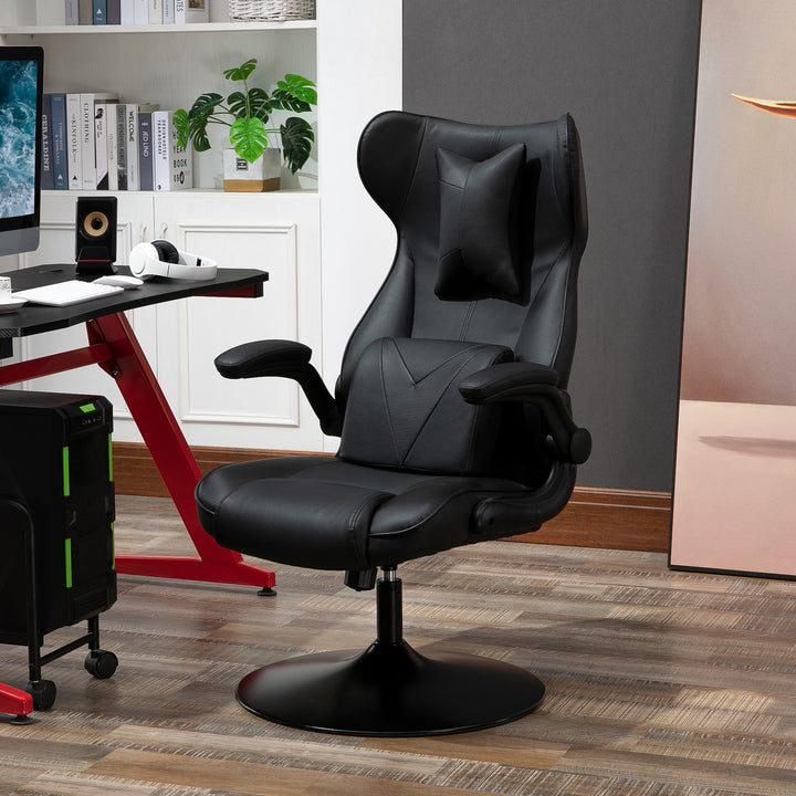 Video Game Chair with Lumbar Support, Racing Style Home Office Chair, Computer Chair with Swivel Base, Flip-up Armrest and Headrest, Black