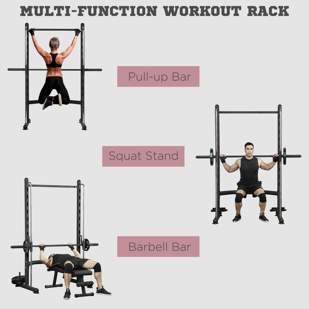 Adjustable Squat Rack, with Pull Up Bar, Barbell Bar for Home Gym