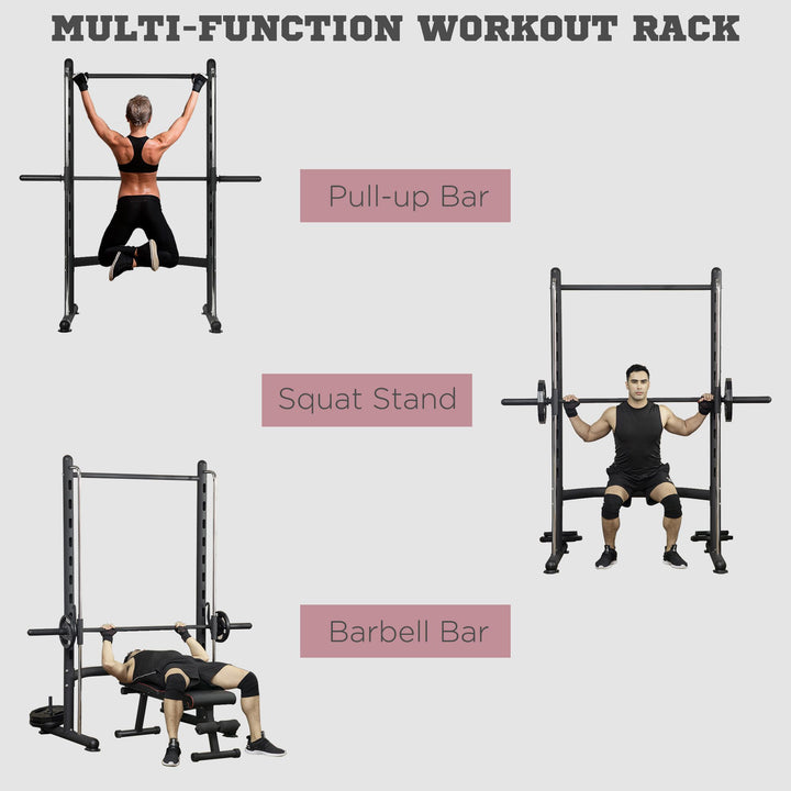 Adjustable Squat Rack, with Pull Up Bar, Barbell Bar for Home Gym