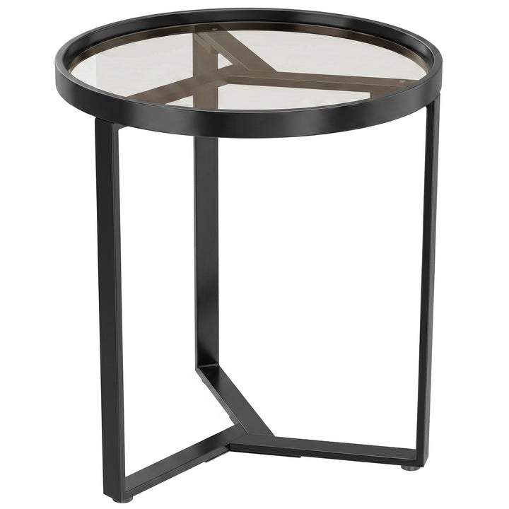 Round Side Table with Tempered Glass Top and Geometric Metal Frame for