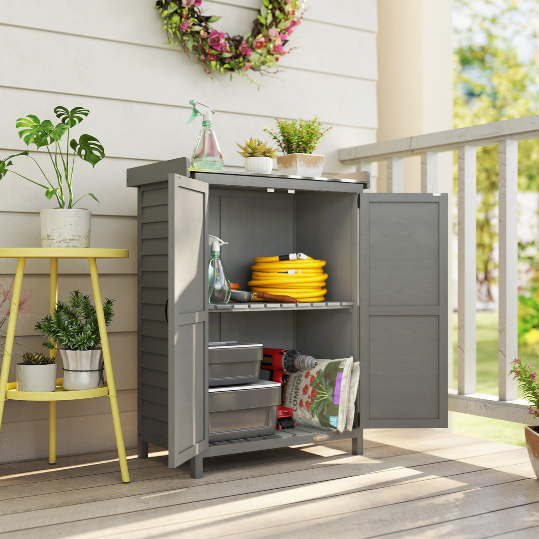 Wooden Garden Shed, Garden Tool Storage Shed with Shelf and Side Hooks