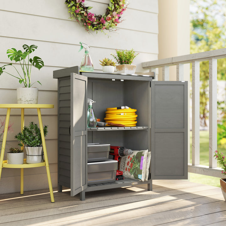 Wooden Garden Shed, Garden Tool Storage Shed with Shelf and Side Hooks