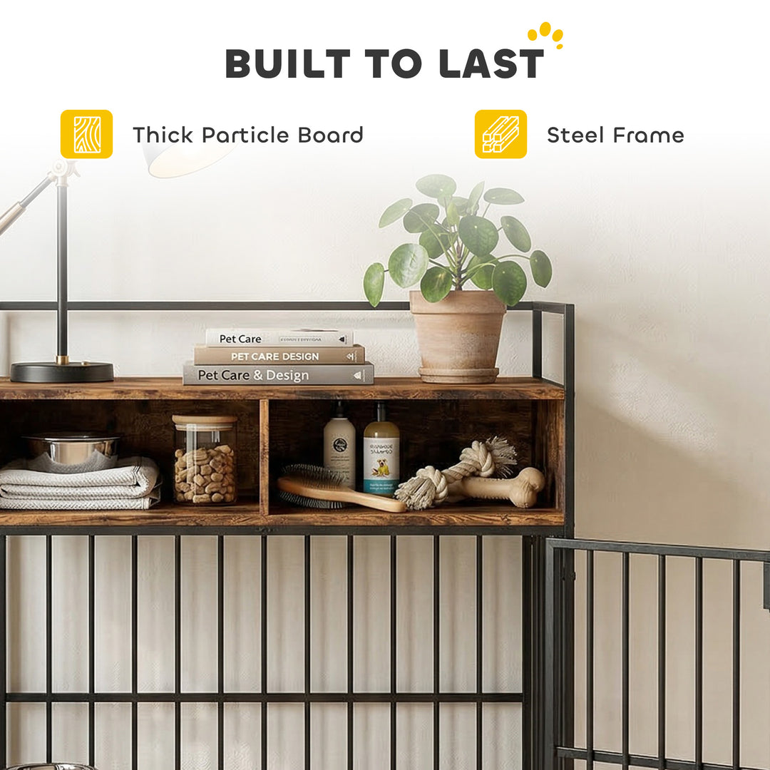 Dog Crate Furniture, Dog Cage with Rotatable Feeding Station and Stora
