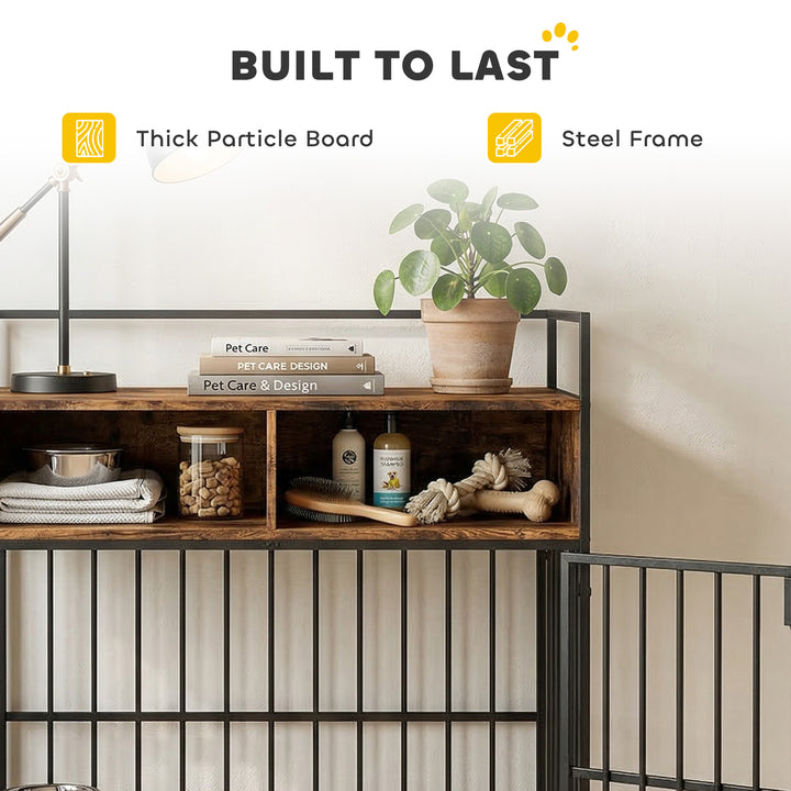 Dog Crate Furniture, Dog Cage with Rotatable Feeding Station and Stora