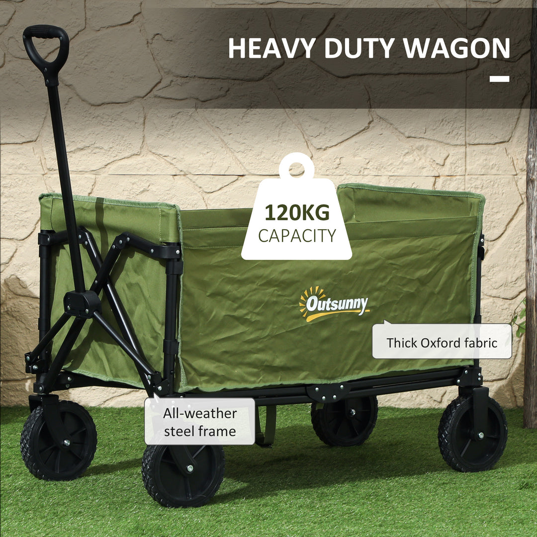 120L Festival Trolley on Wheels, Folding & Compact Camping Trolley Cart with Adjustable Handle for Garden, Beach, Fishing, Green