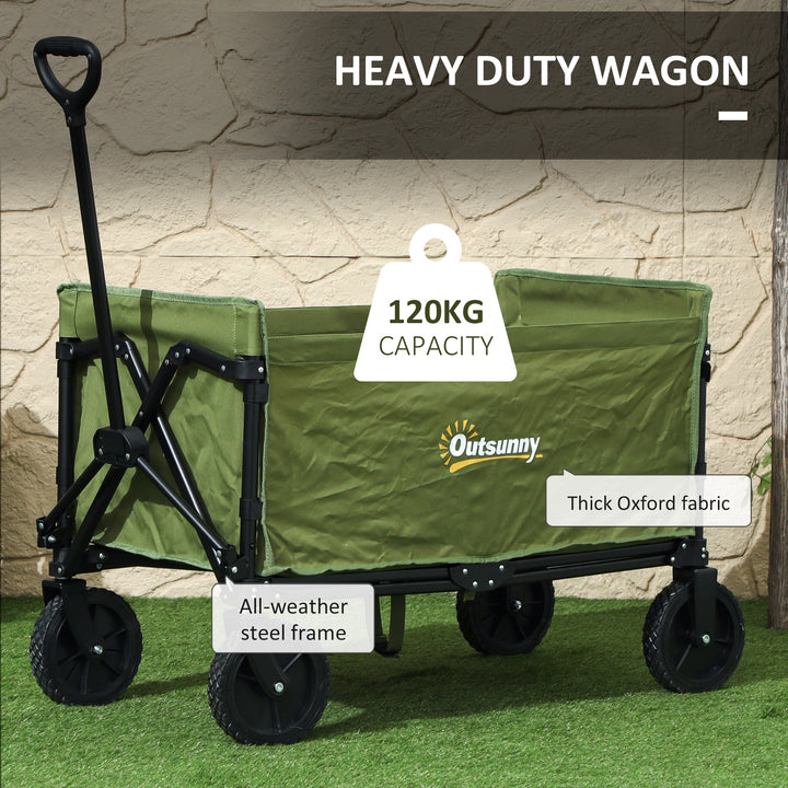 120L Festival Trolley on Wheels, Folding & Compact Camping Trolley Cart with Adjustable Handle for Garden, Beach, Fishing, Green