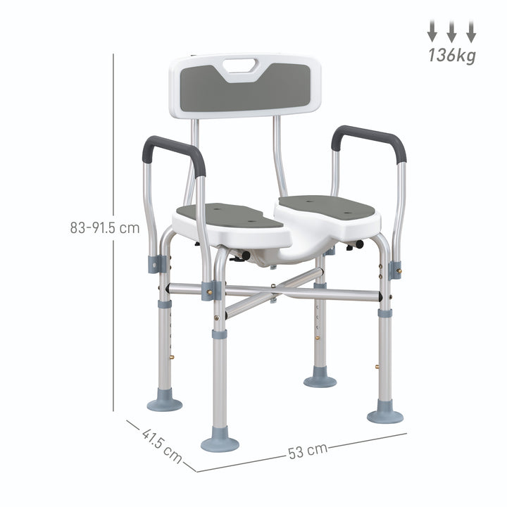 Shower Chair with Upgraded U-shaped Seat and Reinforced Crossbars, Height Adjustable Padded Bath Chair with Non-slip Feet for Elderly Seniors Disabled Handicap, Tool-Free Assembly, Grey