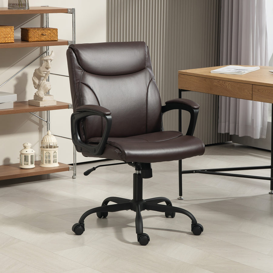 Executive Office Chair, Faux Leather Desk Chair with Height Adjustable, Swivel Wheels and Tilt Function, Computer Chair for Home Office and Study Room, Brown