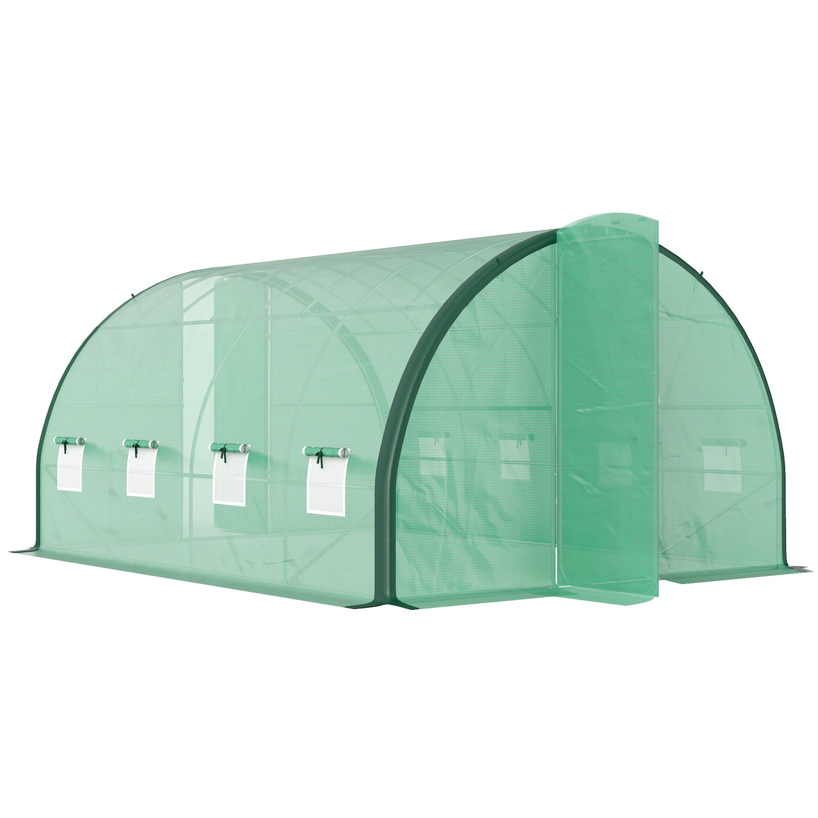 4 x 3(m) Polytunnel Greenhouse, with Windows and Doors - Green