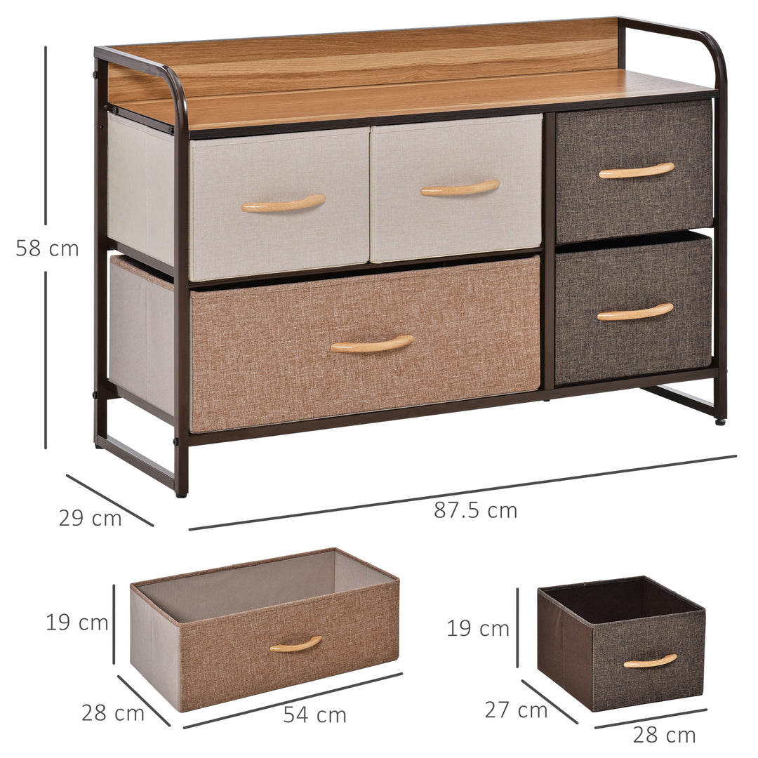 MCL 5-Drawer Dresser, Linen Fabric Chest of Drawers, Dresser Tower Unit for Bedroom Hallway Entryway, Storage Organizer with Steel Frame Wooden Top