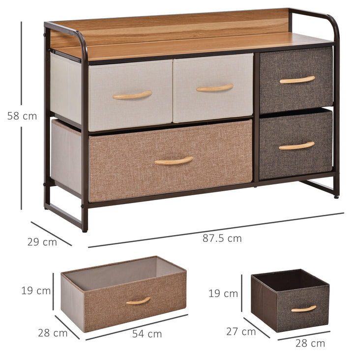 MCL 5-Drawer Dresser, Linen Fabric Chest of Drawers, Dresser Tower Unit for Bedroom Hallway Entryway, Storage Organizer with Steel Frame Wooden Top