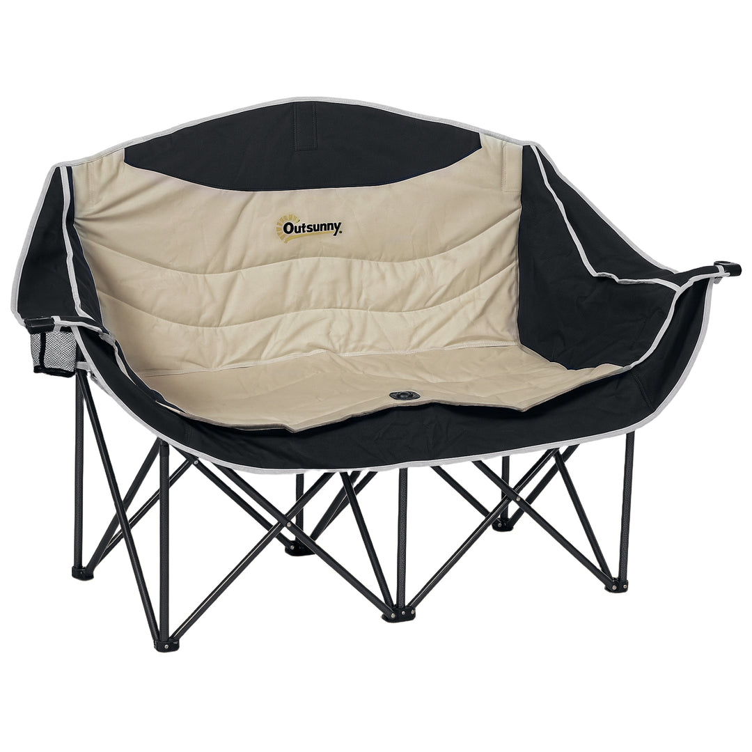 Double Camping Chair for Adults, Oversized Heavy Duty Padded Folding Chair with Armrests, Cup Holders and Carry Bag for Outdoor Camping Hiking Picnic Fishing, 250kg Capacity, Khaki