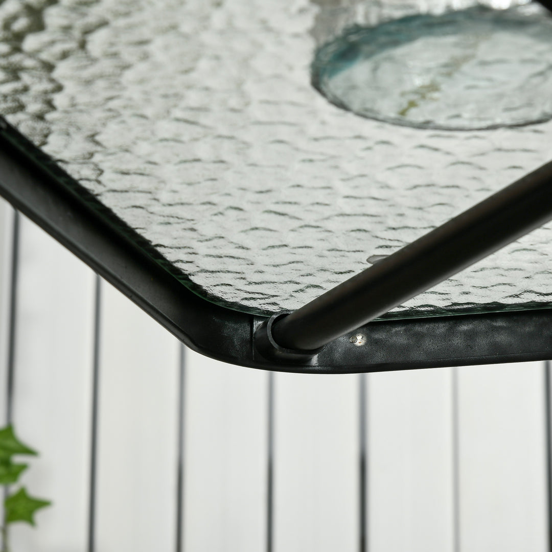 Square Garden Dining Table with Tempered Glass Top & Umbrella Hole, 76 x 76 cm