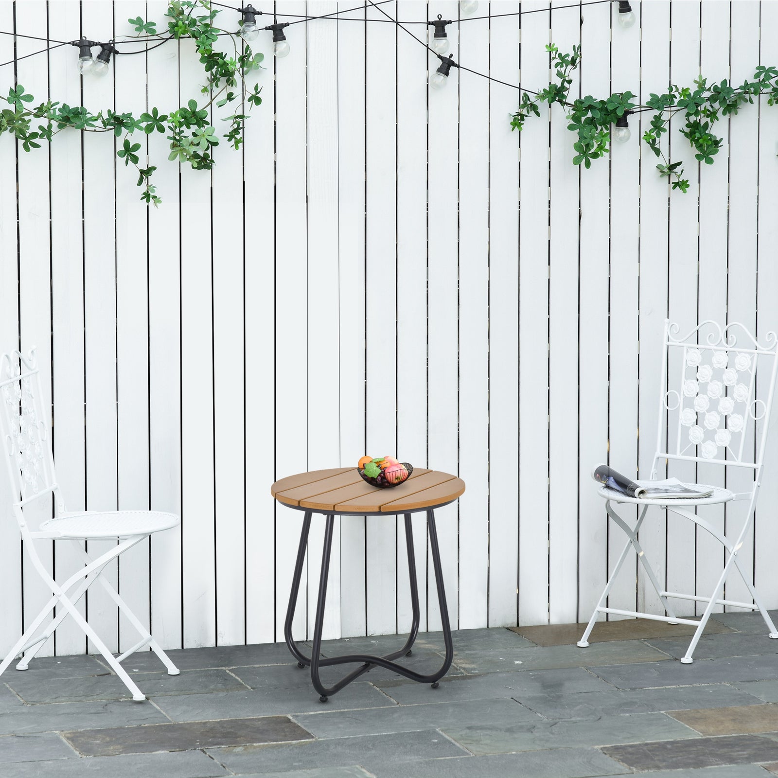 Round Outdoor Side Table Adjustable Leg Pads Garden Table 49 x 49 x 48