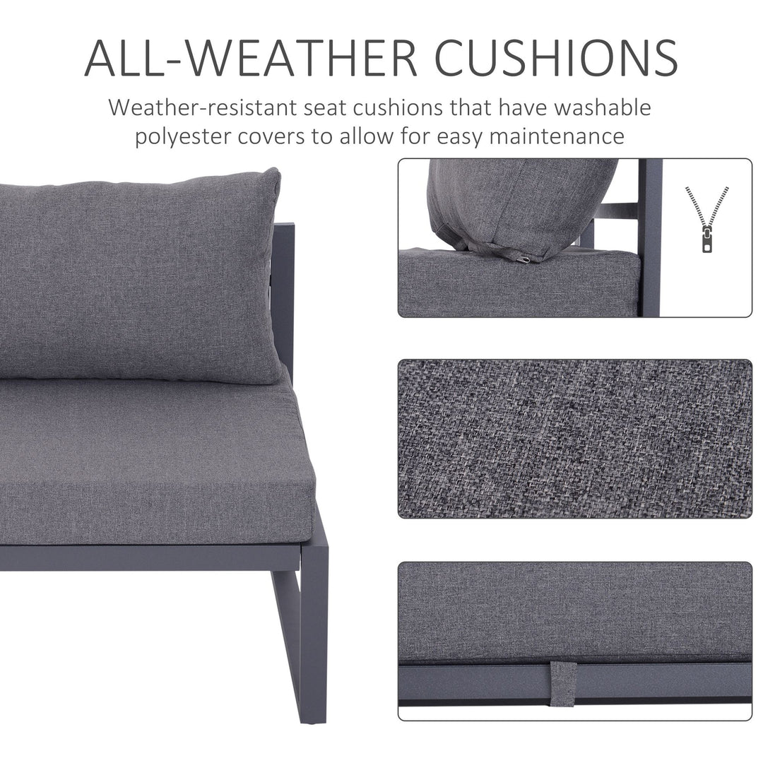 MCL 6 PCs Outdoor Indoor Sectional Sofa Set Thick Padded Cushions Aluminium Frame 5 Seaters 1 Coffee Table Footrest Grey