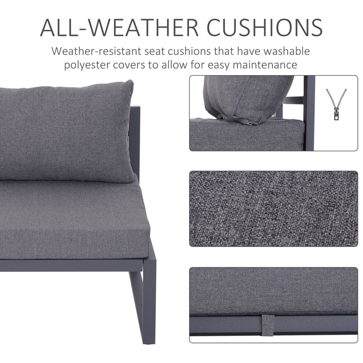 MCL 6 PCs Outdoor Indoor Sectional Sofa Set Thick Padded Cushions Aluminium Frame 5 Seaters 1 Coffee Table Footrest Grey