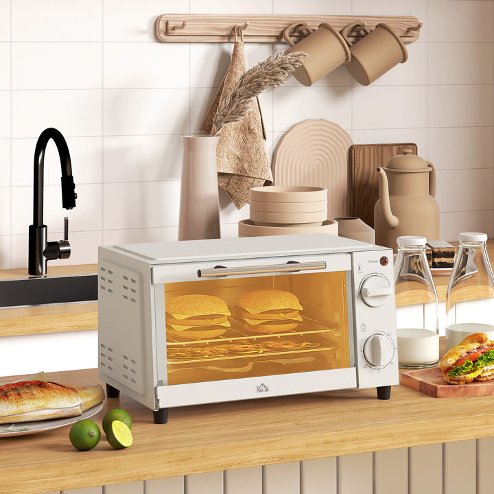 Mini Oven, 9L Countertop Electric Grill, Toaster Oven with Adjustable Temperature, Timer, Dishwasher Safe Baking Tray and Wire Rack, 750W, Cream