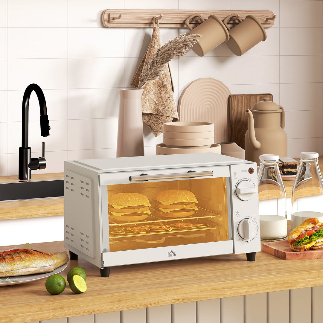Mini Oven, 9L Countertop Electric Grill, Toaster Oven with Adjustable Temperature, Timer, Dishwasher Safe Baking Tray and Wire Rack, 750W